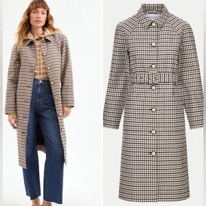 Veronica Beard Black and Tan Checkered Trench Coat